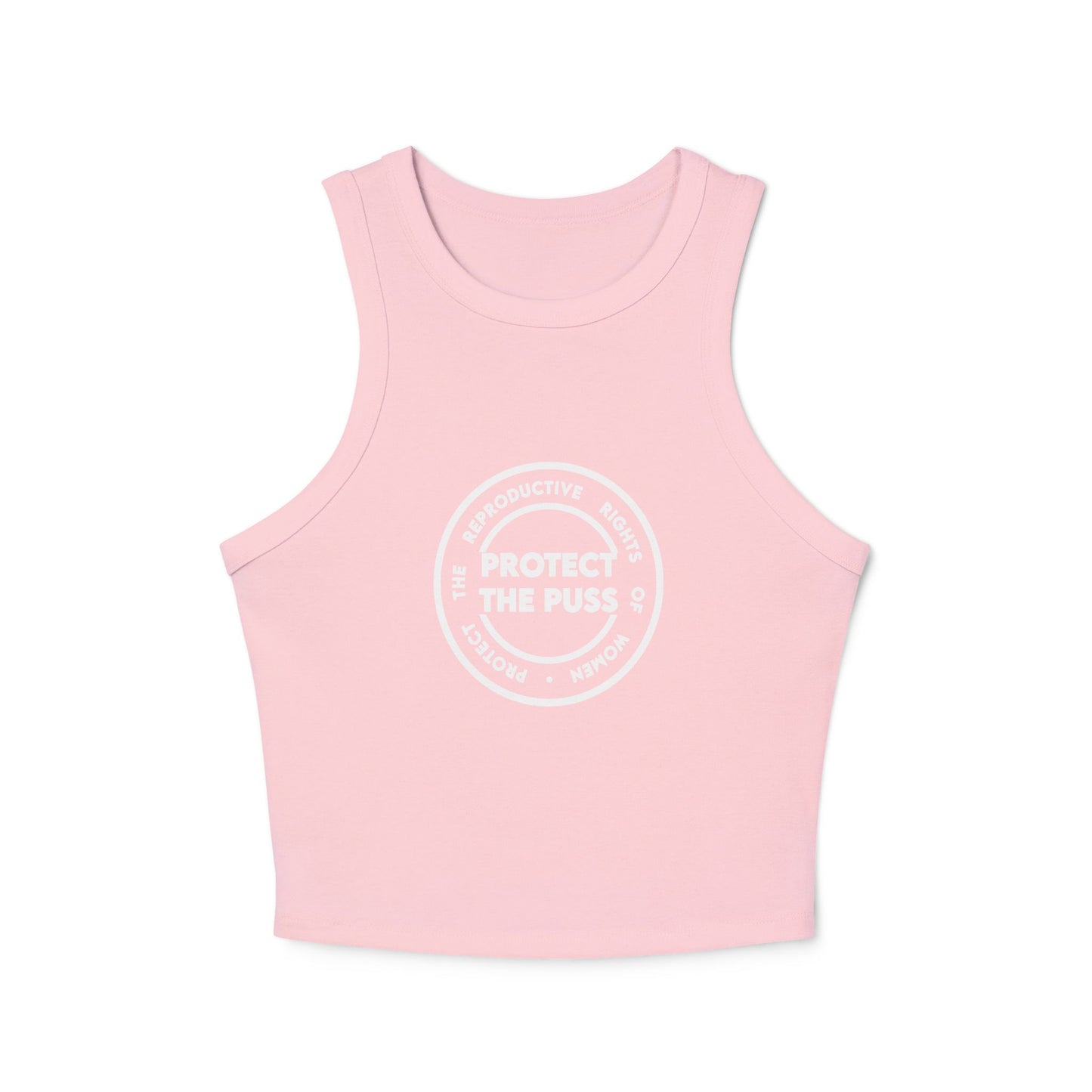 Women's Micro Rib Racer Tank - Protect The Puss Original - White Text