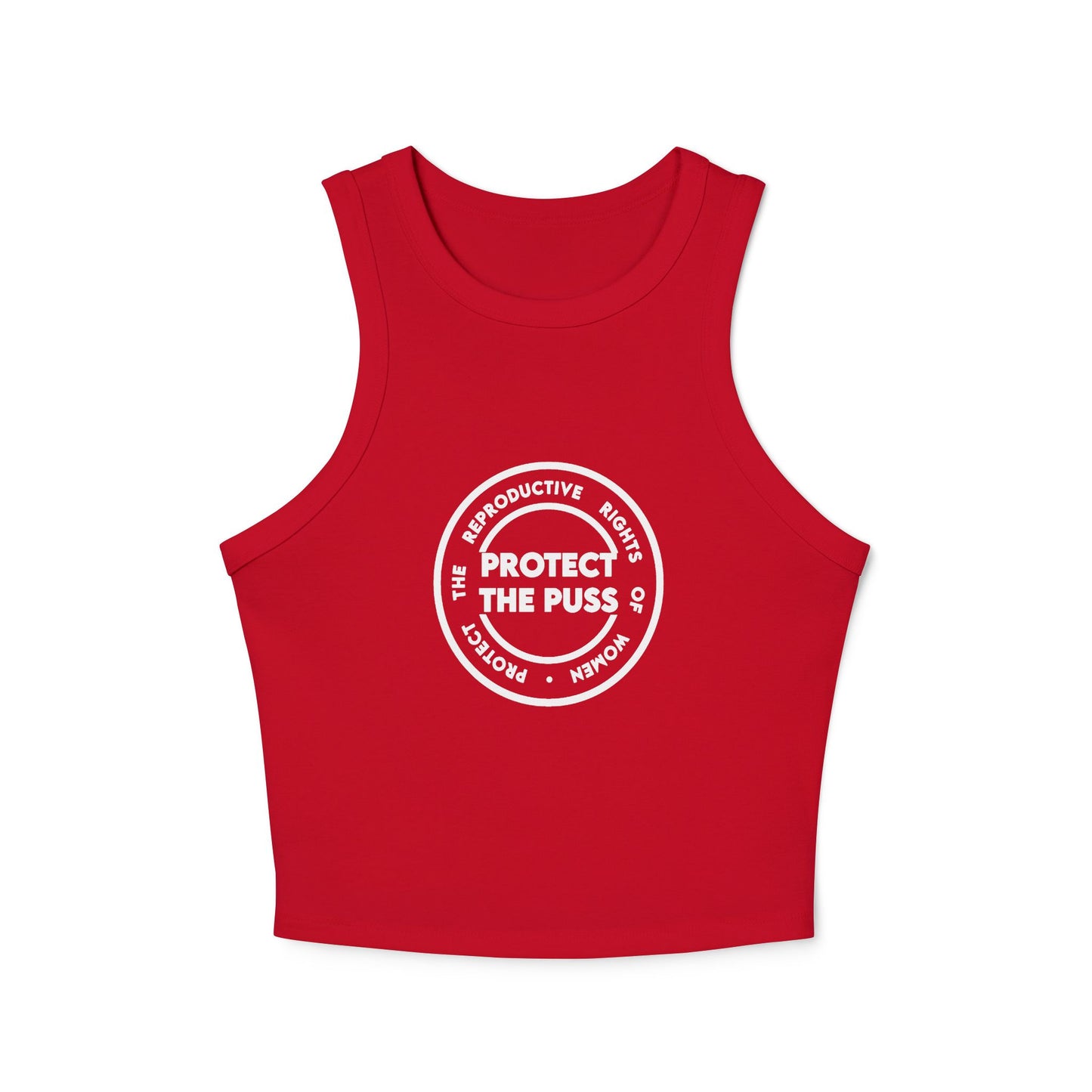 Women's Micro Rib Racer Tank - Protect The Puss Original - White Text