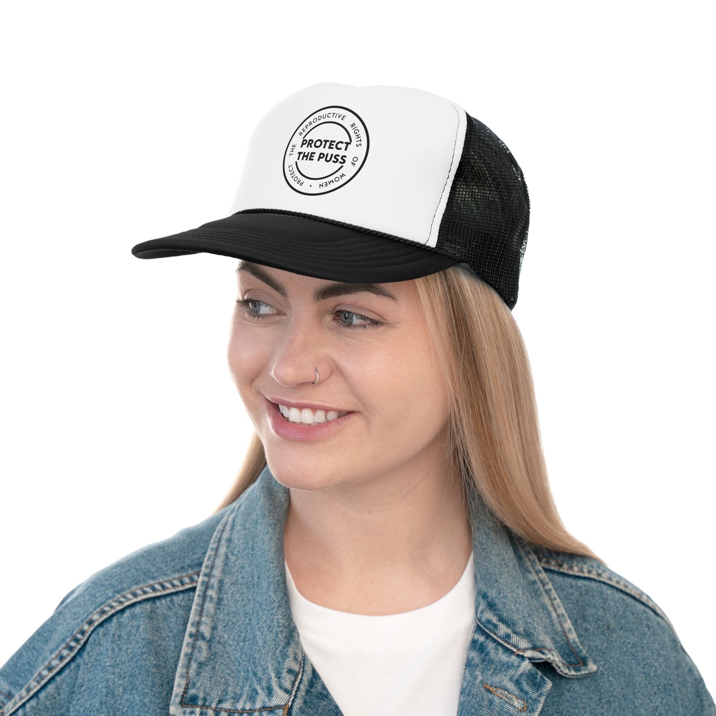 Unisex Trucker Hat - Protect The Puss Original - Black Text