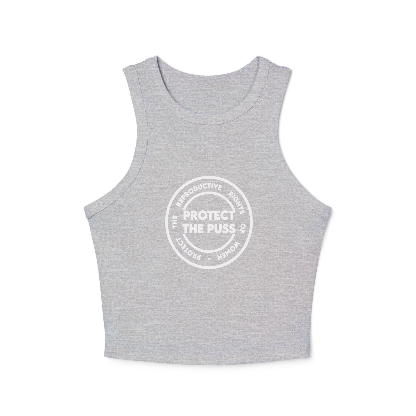 Women's Micro Rib Racer Tank - Protect The Puss Original - White Text