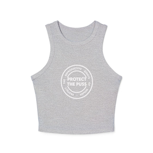 Women's Micro Rib Racer Tank - Protect The Puss Original - White Text