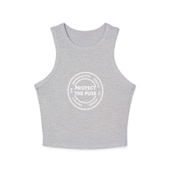 Women's Micro Rib Racer Tank - Protect The Puss Original - White Text