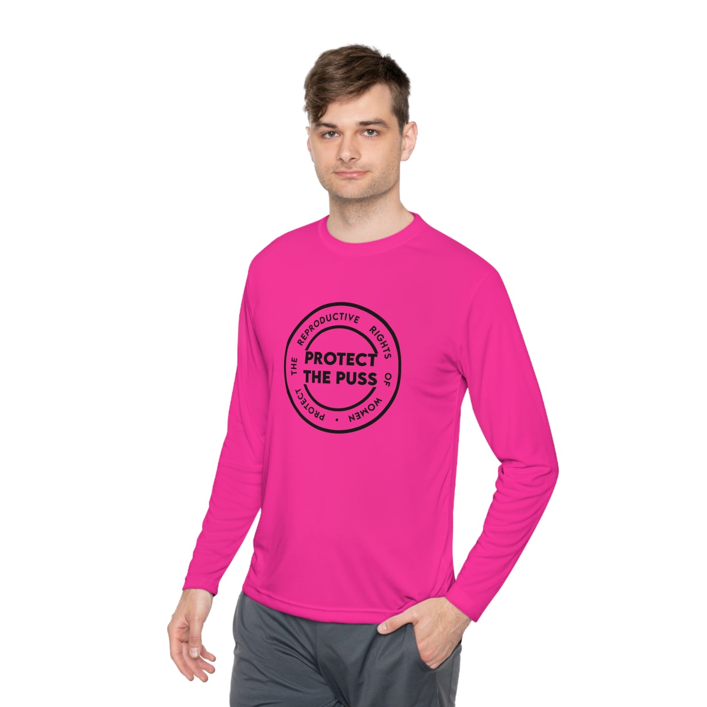 Unisex Lightweight Long Sleeve Shirt - Protect The Puss Original - Black Text